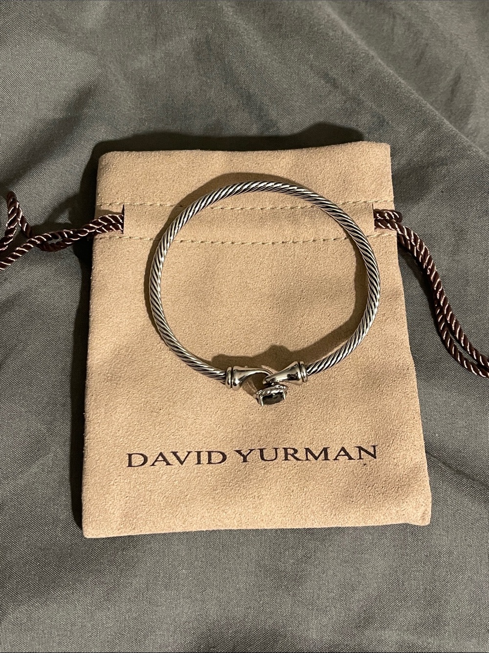 David Yurman Silver Cable Bracelet with Pavé Endcaps